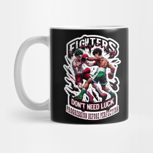 Epic Anime Boxer Battle T-Shirt: "Fighters Don't Need Luck" Mug